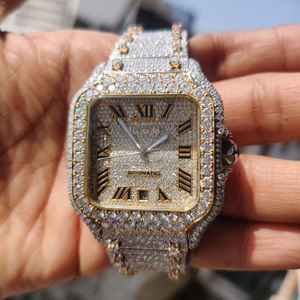 Montre glacée luxueuse à cadran clouté en diamant plaqué or jaune pour hommes, montre-bracelet livraison gratuite montre en diamant - Product Image 3