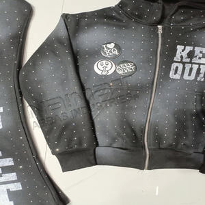 New Style <b>Retro</b> Vintage Wash <b>Tracksuit</b> Custom Logo Screen Printing Branding Streetwear Clothing Custom Rhinestone - Product Image 3