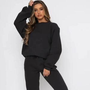 Conjunto Deportivo para Mujer al por Mayor, Holgado, Talla Grande, de Algodón y Felpa, Chándal Liso, Transpirable, con Cuello Redondo, para Correr - Product Image 6