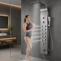Panneau de douche haut de gamme en acier inoxydable avec robinet thermostatique, affichage LED, jets latéraux effet pluie et douchette à main pour hôtels