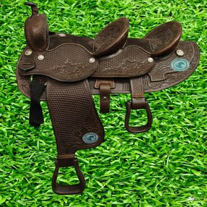 Hand <b>Tooled</b> <b>Leather</b> Western Horse Saddle For Trail Riding Ranch <b>Work</b> Equestrian Use Studded Pattern With Comfortable Seat - Product Image 2