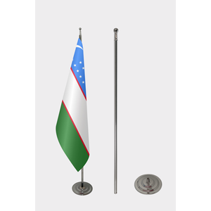 Drapeau intérieur officiel de l'Ouzbékistan avec logo personnalisé 3x5 pieds, impression numérique sur nylon de soie, mât en aluminium pour l'assurance automobile - Product Image 2