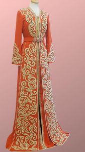 Lo último y hermoso bordado de oro ZARI en vestido de caftán naranja con adorno con cuentas de cristal, piedra, trabajo DABKA @ 2023 - Product Image 2