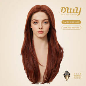 Una-DWY 134 Perruque synthétique longue, dentelle transparente, raie libre, 30 pouces, coupe dégradée, couleur cuivre, sans colle, frange naturelle haute - Product Image 3