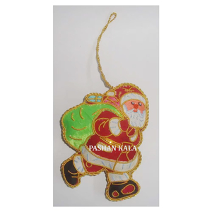 Golden Zari Work In Santa Claus Shape On Red Fabric Color With Zari Bordado Beaded Work Adornos colgantes Navidad para Decoración - Product Image 1