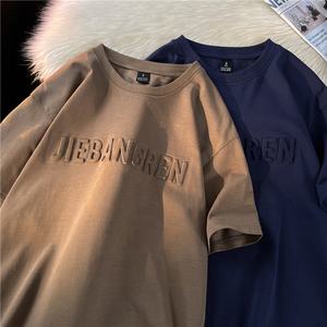 เสื้อยืดพิมพ์ลายพัฟแนวสตรีทของผู้ชายเสื้อคอตตอนเสื้อยืดโอเวอร์ไซส์เข้ารูปพิมพ์โลโก้3D หมึกยก - Product Image 4