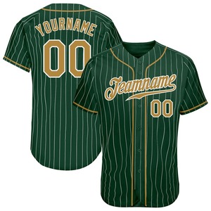 Meilleures ventes Vêtements d'équipe personnalisés Maillot de baseball authentique vert blanc à fines rayures Old Gold-White - Product Image 1