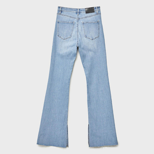 Nuevo mejor proveedor y fabricante de alta calidad 100% algodón Streetstyle Trend Pure Blue Washed Flare Pants Small Denim Pant - Product Image 2