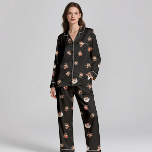 Custom Luxury Silk Satin <b>Pajamas</b> <b>Set</b> for Women All Season Breathable Long Sleeve Long Pants High End Design - Product Image 2