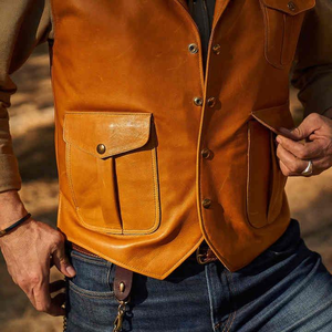 Fashionable Durable Leather Vest for Men Classic <b>Waistcoat</b> Fashionable Mens Leather Vest Casual <b>Waistcoat</b> - Product Image 5