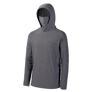 Chemise de pêche unisexe à manches longues gris chiné UPF 50 avec masque, cache-cou anti-UV et capuche, 100 % polyester, antibactérien, logo personnalisé - Product Image 3