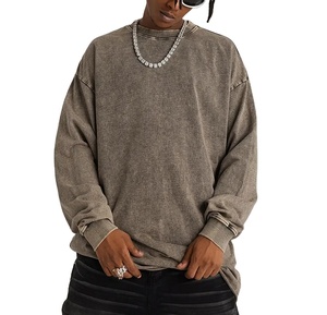 Sudadera con capucha y cuello redondo Vintage para hombre, 400gsm, gruesa, Terry francés, lavado ácido, teñido liso desgastado para la temporada de invierno - Product Image 1