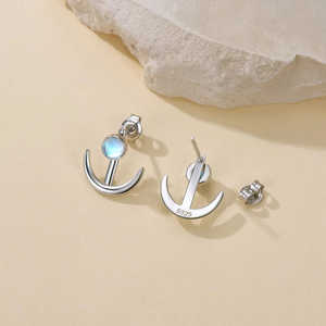 Pendientes de Plata de Ley 925 con Ancla para Mujer, Tema Náutico de Marinero en Oro Rosa con Engaste de Amatista y Piedra Lunar Incrustada - Product Image 5