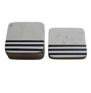 Sous-verres ronds en marbre blanc faits à la main avec incrustation florale en nacre de lotus, sous-verres de luxe en pierre naturelle, vaisselle décorative en marbre - Product Image 2