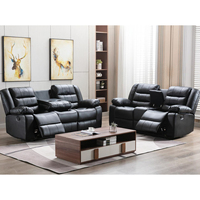 Moderno Sofá Reclinable Convertible de Cuero PU Marrón, Extensible, con Función de Masaje, Portavasos y Almacenamiento, Cómodo para el Hogar