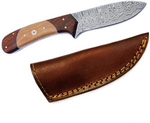 Couteau fixe artisanal en acier Damas de qualité supérieure avec étui en cuir, support OEM pour hommes, personnalisable, pour la chasse et le camping en extérieur, garantie 3 ans - Product Image 1