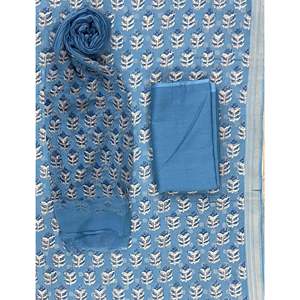 Conjunto de traje para mujer de algodón Chanderi sin coser, estampado a mano - Product Image 1