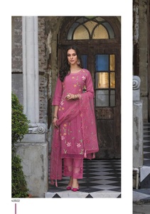 Pure Cotton Kurti Set with Thread Mirror Work Fancy Cotton Pant Bottom with Pure <b>Organza</b> Duppata Suit - Product Image 3