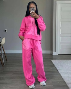 Venta caliente Conjunto de dos piezas informal personalizado Sudadera con capucha con cremallera Deportes Ropa informal suelta Conjunto de Top y pantalón sólido para mujeres Uso diario - Product Image 4