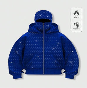 Sudadera con Capucha de Forro Polar para Invierno 2026, Diseño Moderno con Adornos Brillantes, con Bolsillos, Estilo Urbano, Sudadera con Capucha Tipo Balaclava, Impermeable - Product Image 3