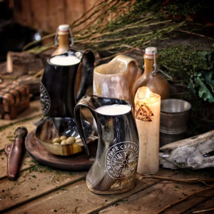 Taza de cuerno vikingo Vegvisir Tankard Renfaire Festivales Decoración Novio Regalo Oz Capacidad Ágata por Artesanías de lujo - Product Image 1