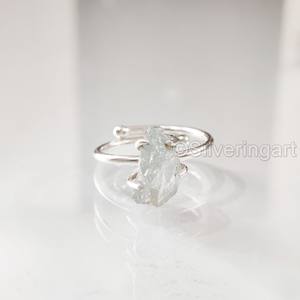 Bijoux en pierre brute bague pour femme pierre précieuse aigue-marine brute naturelle pierre de naissance de mars bague martelée bijoux bague en argent Sterling 925 - Product Image 1