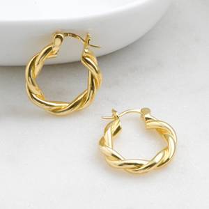 925 Plata de Ley sólida chapado en oro pendiente de aro trenzado joyería pendientes nueva moda plata joyería hecha a mano regalos - Product Image 1