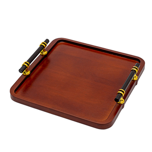 Plateau de service moderne en bois avec poignée en métal, parfait pour la salle à manger et comme accessoire de cuisine, ustensiles de cuisine, accessoires de restaurant - Product Image 1