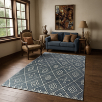 Mimoza Indigo Blau Blumenmuster Samt Antibakterieller Haustierfreundlicher Teppich Waschbar Digital Bedruckt Niedrigflorig Dünn Modern Boho Teppich Nicht-Teilweises Bedruckt