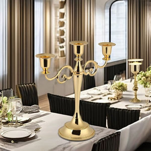 Candélabre en aluminium argenté à 3 bras, fait main, élégant, porte-bougie conique, idéal pour mariages, fêtes, églises, Halloween - Product Image 1