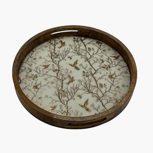 Bandeja Redonda de Madera de Mango de Lujo con Diseño Floral de Magnolia Esmaltada, Plato Decorativo para Servir en la Cocina, con Tazón Pequeño a Juego - Product Image 2