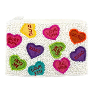 Embroidery Seed Beaded <b>Clutch</b> Coin Pouch for Women <b>White</b> Colour Suede with Zipper Closure From India - Product Image 2