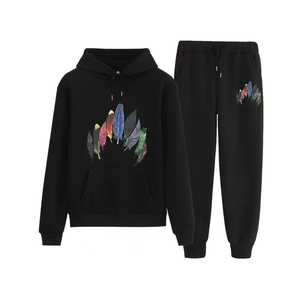 Ensemble de survêtement d'hiver unisexe en coton 100% de qualité supérieure, deux pièces, style streetwear, avec logo personnalisé et fermeture à cordon - Product Image 1