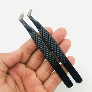 Vente en gros pince à cils professionnelle solide en acier inoxydable avec poignée diamantée Faux cils avec logo personnalisé Plasma noir pointu - Product Image 3
