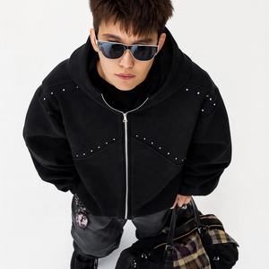 Vêtements pour hommes en gros, OEM, sweats à capuche à fermeture éclair avec strass, coupe régulière, sweats à capuche personnalisés, 100% coton, hiver - Product Image 2