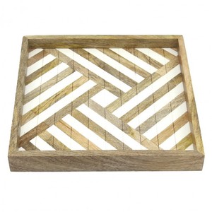 Best Selling 2-Piece Bamboo <b>Serving</b> <b>Tray</b> Set Rectangular Natural Wooden <b>Tray</b> Custom Size <b>Rounded</b> Metal Handle Home Decorative - Product Image 5