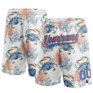 Pantalones cortos personalizados White Powder Blue-Orange 3D Pattern Coral and Crab Basketball Shorts Sportswear ommiz industry - Product Image 1