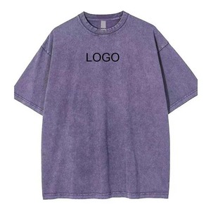 Camisetas al por mayor de algodón 100% de 180 g, unisex, estilo vintage, con lavado ácido, corte regular oversize, efecto desgastado, estilo urbano, OEM - Product Image 1