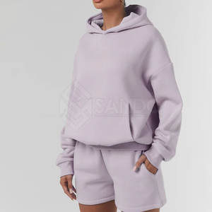 Wholesale New Design Comfortable Breathable Women Hoodie <b>Set</b> Casual Wear with <b>Short</b> <b>Tops</b> for Winter Solid Pattern - Product Image 2