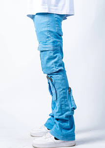 Pantalons en jean pour hommes de qualité supérieure, délavés, avec poches cargo, streetwear, bord brut, délavage clair, denim extensible - Product Image 4