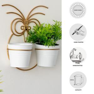 กระถางต้นไม้ทำจากโลหะสีทองพร้อมกระถางสีขาวสำหรับตกแต่งในร่มร่วมสมัยดีไซน์นกฮูกสีทองขายส่งจากอินเดีย - Product Image 2