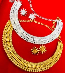 24K Gold Plated Vintage Dubai Fashion Jewelry Set Includes Necklace <b>Earrings</b> Bangles Combs Copper Material <b>Diamond</b> Germany - Product Image 4