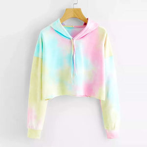 Vente en gros d'usine, sweat-shirt à manches longues en coton pour femmes, tie-dye, coupe courte, dernière mode, sweat-shirts à capuche imprimés personnalisés pour femmes - Product Image 2