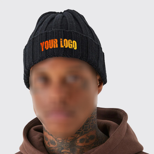 Gorro de mohair de punto Jacquard grueso cálido para invierno y exterior para hombre, gorros de punto bordados de color sólido a prueba de viento a la moda - Product Image 6