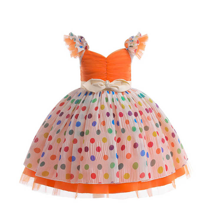 Raghuveer Creation GODSPREY Girls Floral Dress Polka Dot Printed Net and Georgette Sleeveless Frock Layered for Children