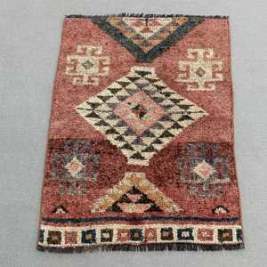 Vintage Turkish Rug, 2.5x3.5 ft Rug, <b>Red</b> Floral <b>Wool</b> Rug - Product Image 1