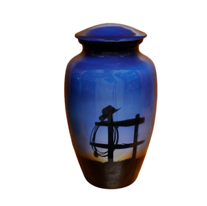 Urne funéraire moderne pour cendres humaines, thème « Dernière Balade du Cowboy », en aluminium écologique, articles funéraires - Product Image 1