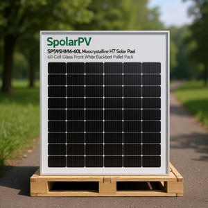 Panneau solaire monocristallin HJT SpolarPV SP595HM6-60L 60 cellules, face en verre, dos blanc, emballage sur palette - Product Image 3