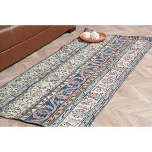 Alfombra Turca, Alfombra Vintage de 2.7x6.1 pies, Alfombra de Lana con Diseño Floral Azul - Product Image 1