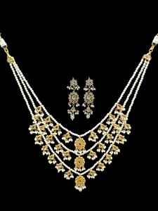 Diseñador fiesta desgaste CZ piedras joyería tradicional tres capas desgaste hermoso diseño pesado collar largo conjunto pendientes para mujer - Product Image 3